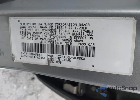 2004 Toyota Corolla Ce z USA, uszkodzony, nr VIN JTDBR32E942017219